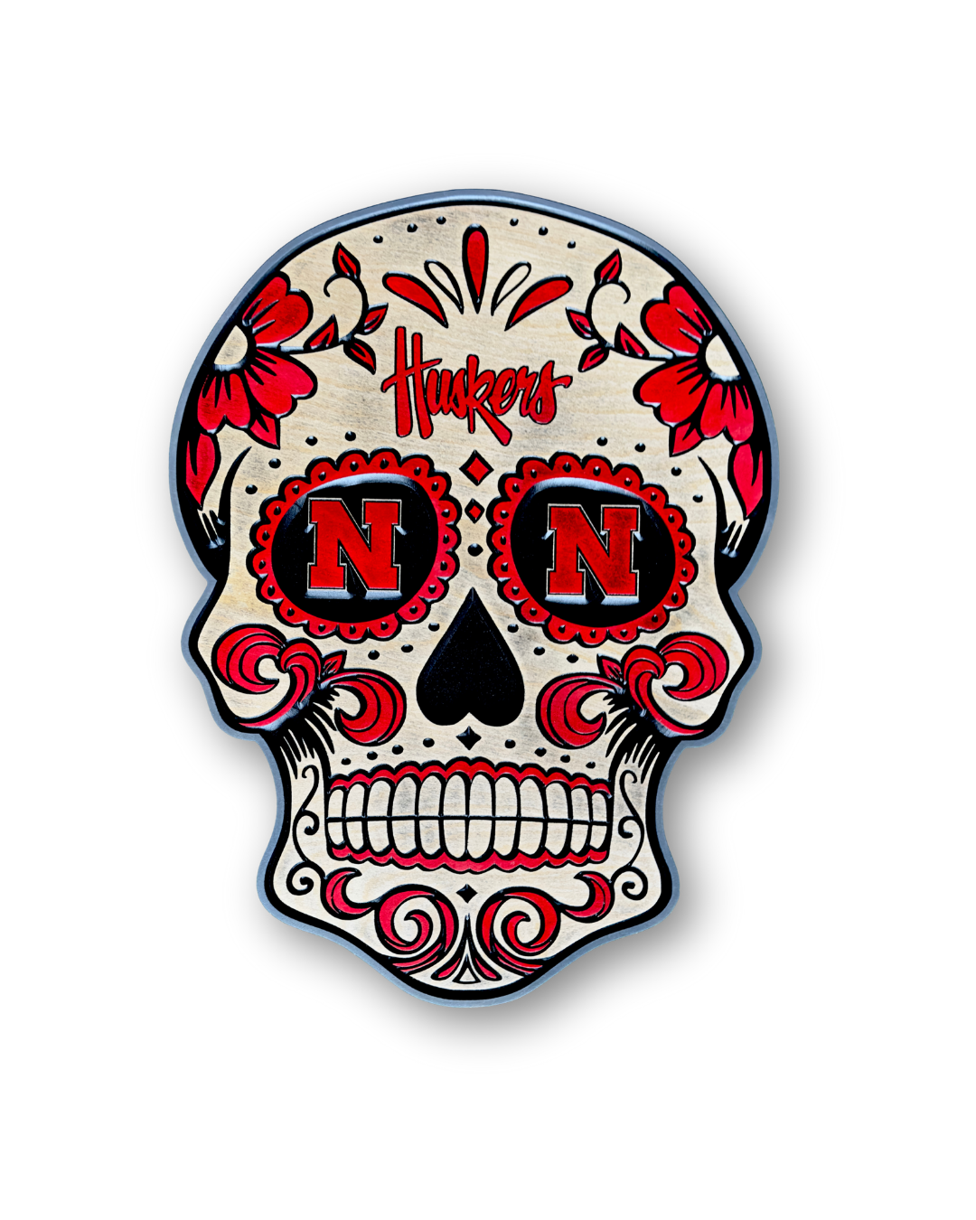 Nebraska Cornhuskers Sugar Skull Wood Sign